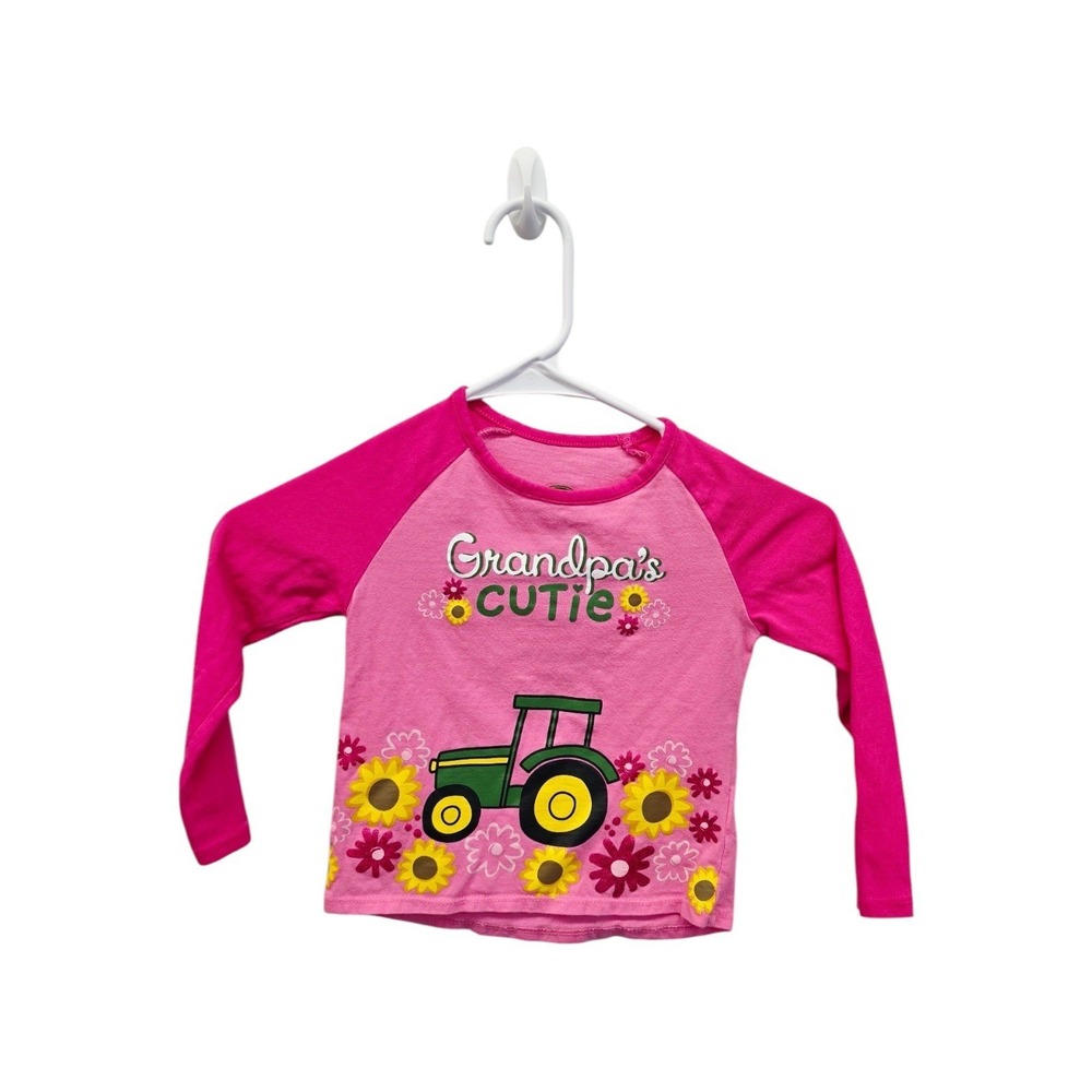 John Deere Girls 3T Pink Grandpa's Cutie Tractor Floral Shirt